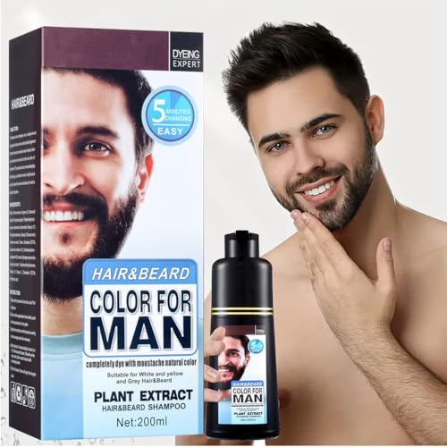 Men Mustache & Beard Dye for Gray Hair to Black, Beard Dye for Men Black in 5 Minutes for Easy Application, Natural Black Beard Color & Hair Dye Shampoo 200ml. (Natural Black, Bottles) von LUJAJIAO