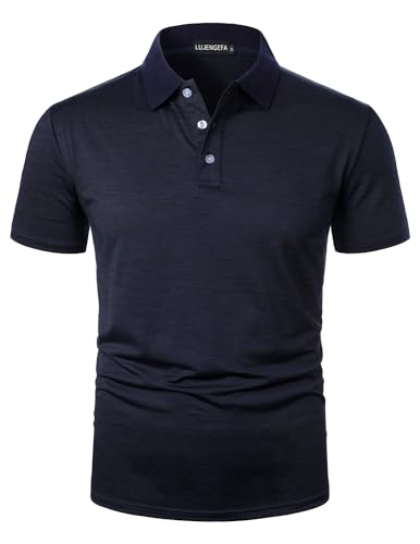 LUJENGEFA Herren Poloshirt Schnelltrocknend Kurzarm Sport Golf Tennis Sommer Poloshirts Lässige Knopfleiste Polohemd T-Shirt Blau L von LUJENGEFA