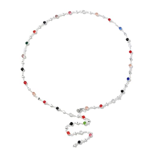 LUJIAXI Bunte Glas-Halskette, lang, Y-Form, Strass, lange Y-förmige Halskette, Schlüsselbein-Kette für den täglichen Gebrauch, vielseitig und modisch von LUJIAXI