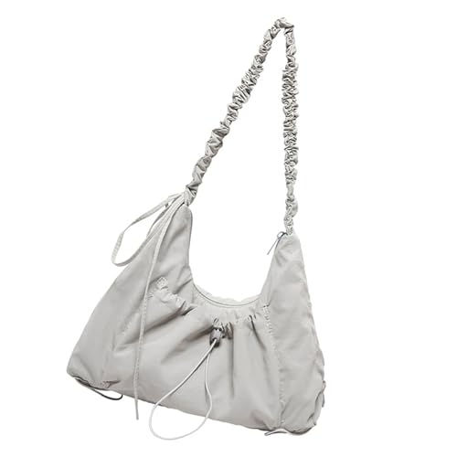 LUJIAXI Casual Damen Nylon Satchel Plissee Crossbody Geldbörse Elegant Unterarm Pack Umhängetasche mit großem Fach Nylon Tasche, grau, One Size von LUJIAXI
