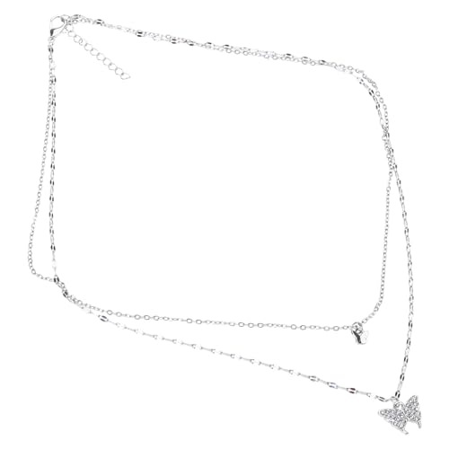 LUJIAXI Doppellagige Schmetterlings-Halskette, verstellbare Länge, doppellagige Schmetterlings-Halskette, stilvolle Schlüsselbeinkette, Schmuck für Damen von LUJIAXI