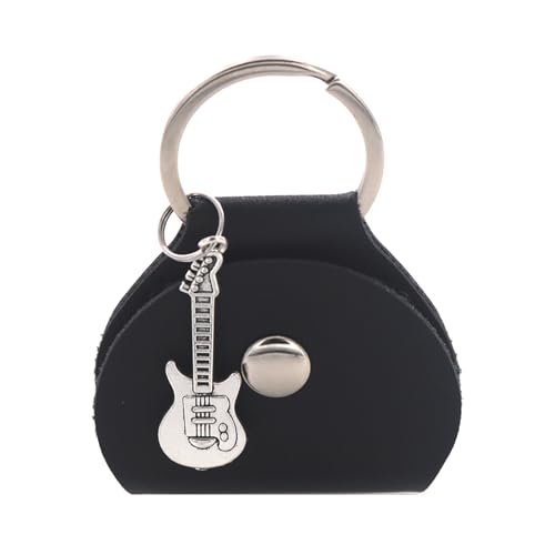LUJIAXI Gitarrenplektrum-Tasche mit Schlüsselanhänger und kleinem Anhänger, PU-Leder, Plektrum-Tasche für Spieler und Musikliebhaber, tragbarer Gitarren-Aufbewahrungs-Organizer, Schwarze von LUJIAXI