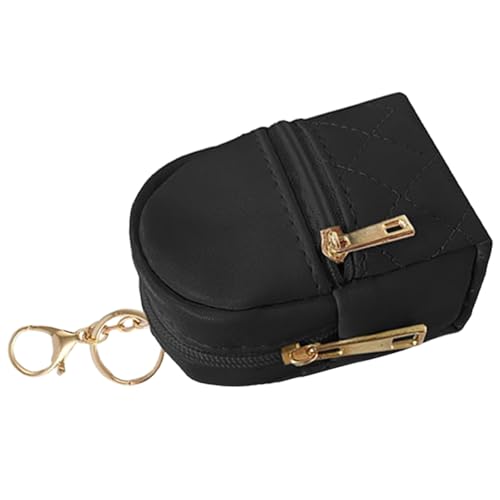 Tragbare Kosmetiktasche für trendige Frauen, PU-Leder, Lippenstift-Halter mit Schlüsselanhänger, Reise-Organizer, Kosmetiktasche für den täglichen Gebrauch, Schwarz , Einheitsgröße von LUJIAXI