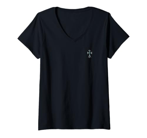 Damen Silbernes Kreuz Türkis Blau Pavé Diamant T-Shirt mit V-Ausschnitt Damen Silbernes Kreuz Türkis Blau Pavé Diamant T-Shirt mit V-Ausschnitt von LUKE GALLERY
