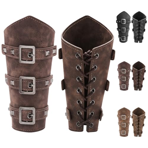 LUKIUP 1 Stück Mittelalterliche PU-Leder Armschienen, Stilvolle Retro-Armbänder, Ritter/Wikinger Armschützer für LARP, Renaissance, Cosplay & Halloween(Braun) von LUKIUP