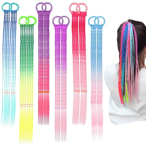 LUKIUP 12 Stück Bunte Haarsträhnen Kinder, 36 cm Kinder Haarschmuck, Bunte Haare mit Elastischem Seilband, Haar DIY Haar Styling Zubehör für party Geburtstag für Mädchen Frauen von LUKIUP