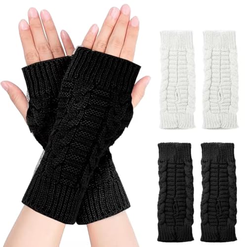 LUKIUP 2 Paar Pulswärmer Damen, Fingerlose Handschuhe, Pulswärmer, Handstulpen, Arm Warmers, Weicher Strick, Warm Strick Handschuher Pluswärmer Winter Handschuhe Fingerlos Handgelenk Armstulpen von LUKIUP