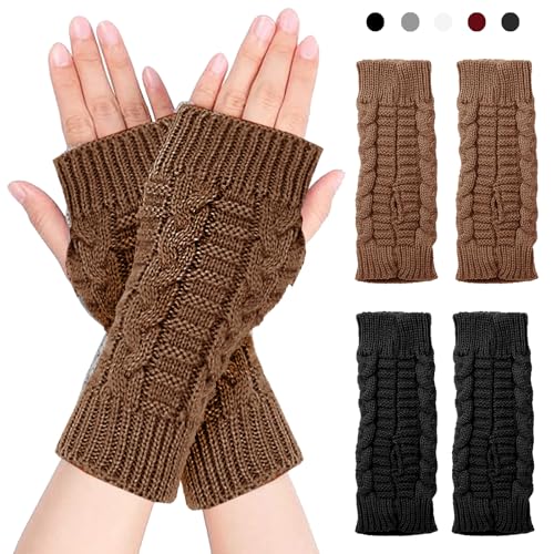 LUKIUP 2 Paar Pulswärmer Damen, Fingerlose Handschuhe, Handstulpen, Arm Warmers, Weicher Strick, Warm Strick Pluswärmer Winter Armstulpen von LUKIUP