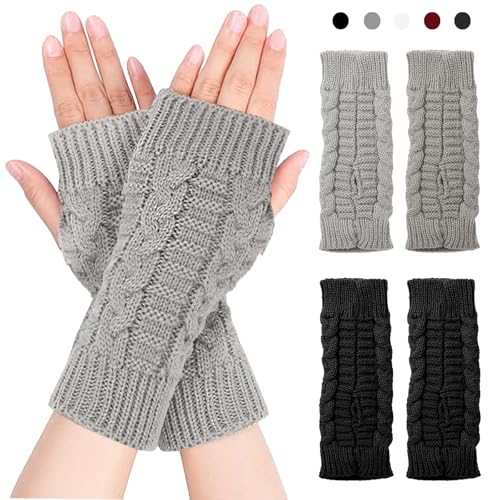 LUKIUP 2 Paar Pulswärmer Damen, Fingerlose Handschuhe, Pulswärmer, Handstulpen, Arm Warmers, Weicher Strick, Warm Strick Handschuhe Pluswärmer Winter Handschuhe von LUKIUP