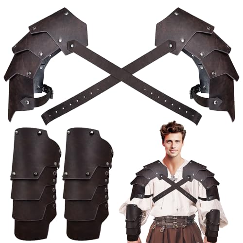 LUKIUP 2 Stück Mittelalter Schulterschutz Armschützer Set, Mittelalter Leder Schulter Rüstung, Mittelalterliche Vintage Armschienen Verstellbar fur COSPLAY Halloween, Karneval von LUKIUP