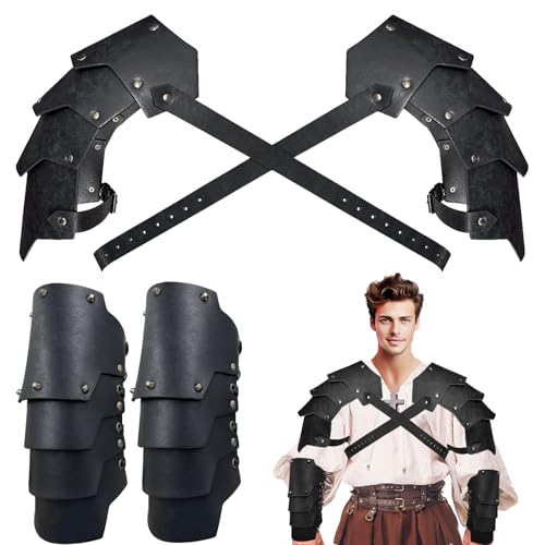LUKIUP 2 Stück Mittelalter Schulterschutz Armschützer Set, Mittelalter Leder Schulter Rüstung, Mittelalterliche Vintage Armschienen Verstellbar fur COSPLAY Halloween, Karneval von LUKIUP