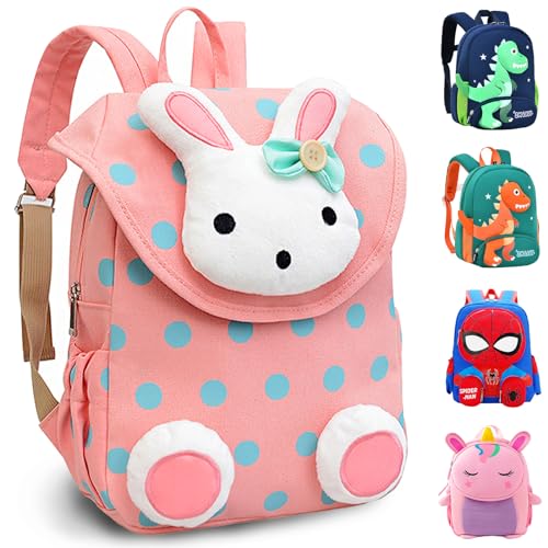 LUKIUP Hase Kindergartenrucksack, Kinderrucksack Mädchen Pink, 28 * 23 * 10cm Kleiner Freund Rucksack Kindergarten, Weißer Hase Rucksack für Kindergarten Mädchen Ab 2-5 Jahren von LUKIUP