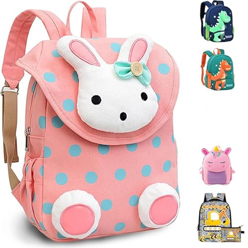 LUKIUP Hase Kindergartenrucksack, Kinderrucksack Mädchen Pink, 28 * 23 * 10cm Kleiner Freund Rucksack Kindergarten, Weißer Hase Rucksack für Kindergarten Mädchen Ab 2-5 Jahren von LUKIUP