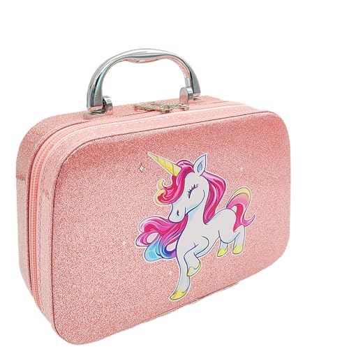 Einhorn Kinder Kosmetiktasche, Schminkkoffer Mädchen Mit Bürstenfach und Spiegel, Wasserdichtes PU Kulturbeutel, Make Up Bag (20 * 7 * 14cm), Kulturtasche für Schmink Aufbewahrung Mädchen Geschenk von LUKIUP