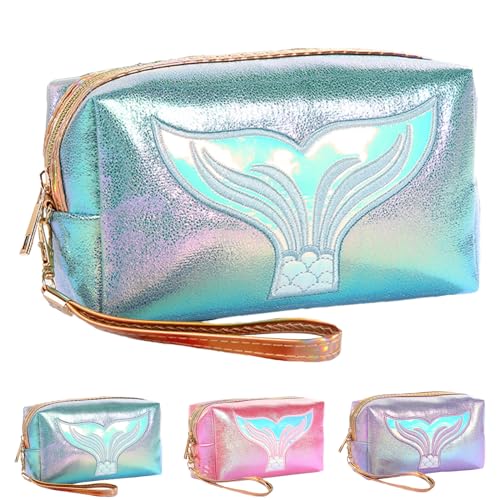 LUKIUP Meerjungfrau Kosmetiktasche, wasserdichte Tragbare Tasche für Damen und Mädchen, Cosmetic Organizer Kulturtasche Damen mit Reißverschluss, Geeignet als Geschenk Mädchen und Mütter(See Blauer) von LUKIUP