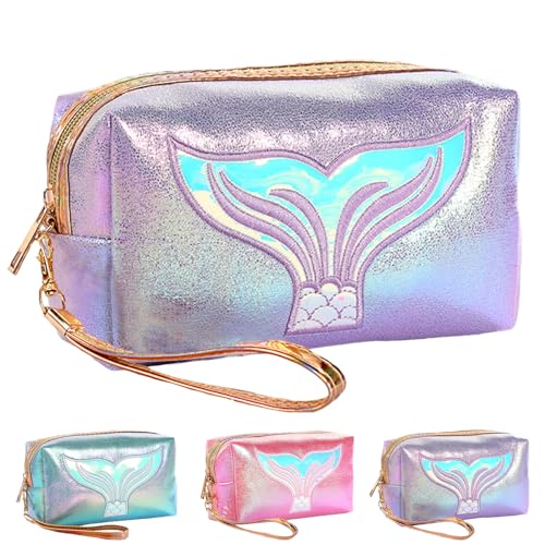 LUKIUP Meerjungfrau Kosmetiktasche, wasserdichte Tragbare Tasche für Damen und Mädchen, Cosmetic Organizer Kulturtasche Damen mit Reißverschluss, Geeignet als Geschenk Mädchen und Mütter(Lila) von LUKIUP