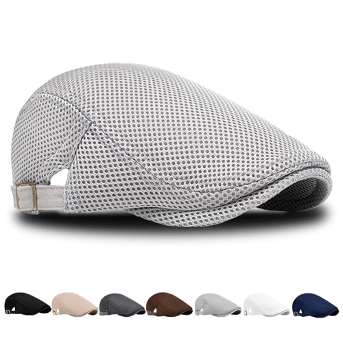 LUKIUP Sommer Barett Herren Netz Schiebermütze, Atmungsaktive Gatsby Barett Cap für Männer und Frauen, Schirmmütze Flatcap Sportmütze, Newsboy Cap Größe 56cm-61cm(Hellgrau) von LUKIUP