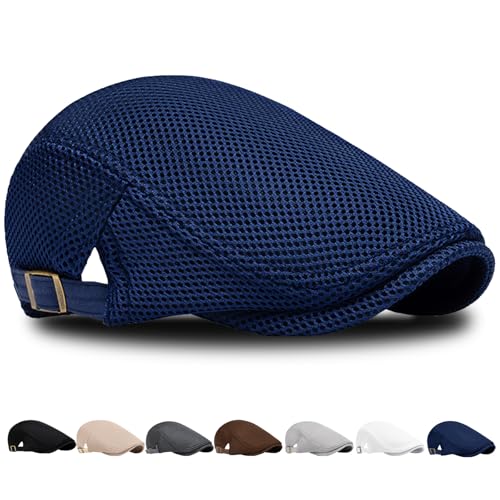 LUKIUP Sommer Barett Herren Netz Schiebermütze, Atmungsaktive Gatsby Barett Cap für Männer und Frauen, Schirmmütze Flatcap Sportmütze, Newsboy Cap Größe 56cm-61cm(Marine) von LUKIUP