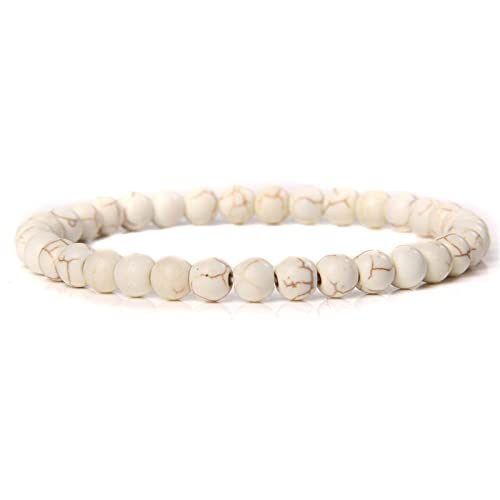 LUKX Chakra Armband Echte Steine, Naturbeige Türkis Stein Armbänder 4Mm 6Mm 8Mm 10Mm 12Mm Perlen Chakra Armbänder Elastische Energie Edelstein Armreifen Balance Yoga Schmuck Für Frauen Männer,8Mm von LUKX