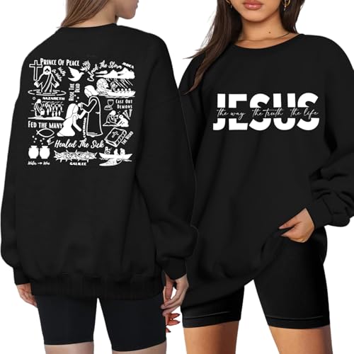 LUKYCILD Christliche Sweatshirts für Damen, Jesus, Jesus, Glaube, inspirierende Hemden, übergroße Grafik-Pullover, Schwarz, XL von LUKYCILD