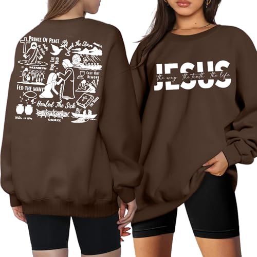 LUKYCILD Christliche Sweatshirts für Damen, Jesus, Jesus, Glaube, inspirierende Hemden, übergroße Grafik-Pullover, Tops, Braun, Mittel LUKYCILD Christliche Sweatshirts für Damen, Jesus, Jesus, Glaube, inspirierende Hemden, übergroße Grafik-Pullover, Tops, Braun, Mittel von LUKYCILD