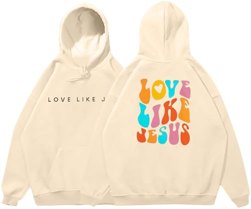 LUKYCILD Christliche T-Shirts für Damen, Aufschrift "Love like Jesus", Sweatshirt, Jesus, Glaube, lustig, religiöser Gott, Pullover mit Kapuze, aprikose, M von LUKYCILD