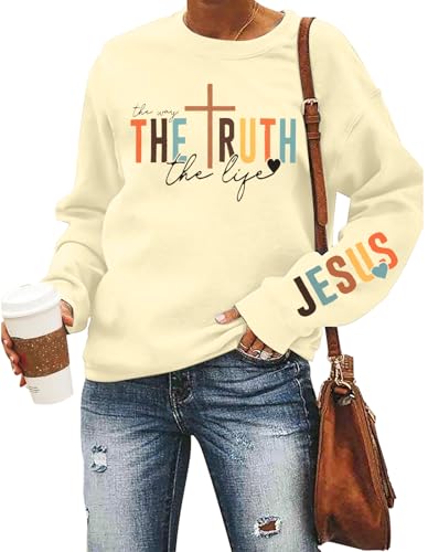LUKYCILD Christliches Sweatshirt für Damen, Love-Grafik, Rundhalsausschnitt, lässig, Herbst, modisch, langärmelig, Tops Outfits, aprikose, L LUKYCILD Christliches Sweatshirt für Damen, Love-Grafik, Rundhalsausschnitt, lässig, Herbst, modisch, langärmelig, Tops Outfits, aprikose, L von LUKYCILD