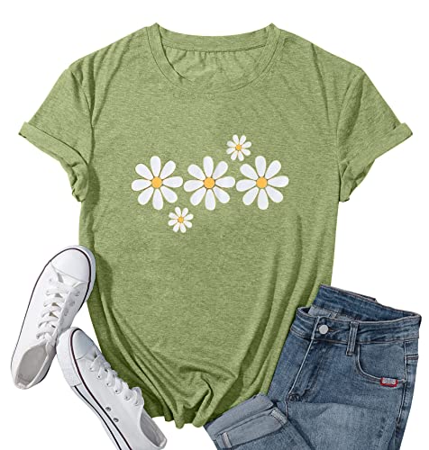 LUKYCILD Daisy Shirt Frauen Blume Grafik Tees Kurzarm Inspirierendes Shirt Sommer Casual Tops, Grün , Mittel von LUKYCILD