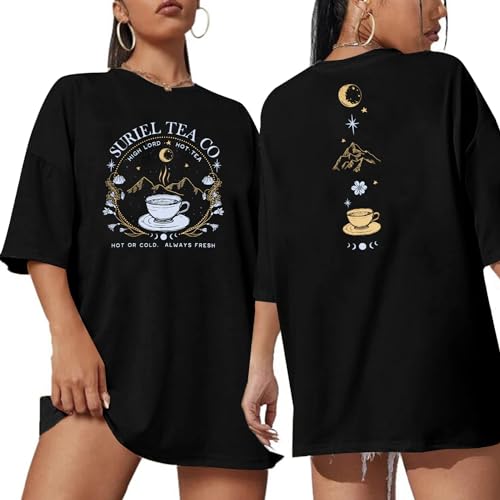 LUKYCILD Suriel Tea Co Shirts Acotar Velaris Vintage Tees für Frauen City of Starlight Oversized T Shirts Bookish Tops, Schwarz2, Groß von LUKYCILD