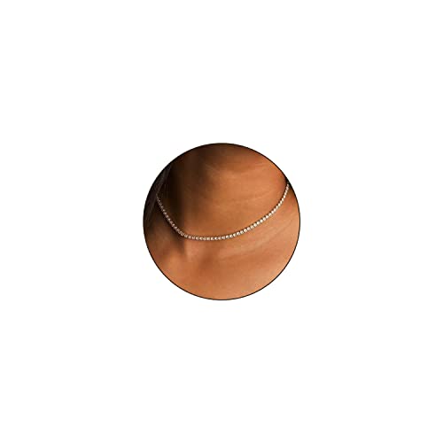 LULII Tennis-Halsketten für Damen, 14 Karat vergoldetes Silber, Kunstdiamant-Halsreif, zierliche Zirkonia-Kette für Frauen, Strass-Choker, Sterlingsilber, Zirkonia, Sterling Silber, Zirkonia, Diamant, von LULII