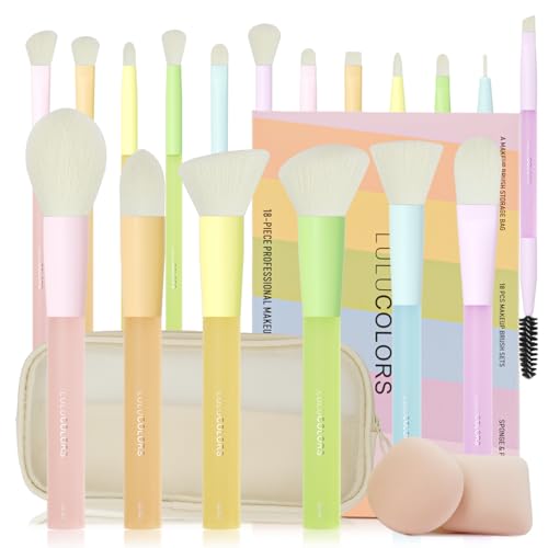 18-teiliges professionelles Make-up-Pinsel-Set – mehrfarbige reisefreundliche Kollektion mit konischem Puder, Kabuki, Rouge, Lidschatten, Eyeliner-Pinsel – weiche Borsten, gummierte Griffe 18-teiliges professionelles Make-up-Pinsel-Set – mehrfarbige reisefreundliche Kollektion mit konischem Puder, Kabuki, Rouge, Lidschatten, Eyeliner-Pinsel – weiche Borsten, gummierte Griffe von LULUCOLORS