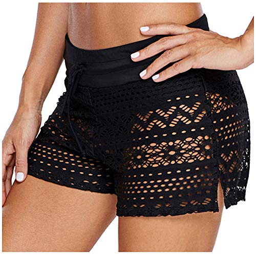 LULUZ Damen Badeshorts Wassersport Schwimmshorts Häkel Spitze Strandshorts Hollow Out Bikinishorts von LULUD