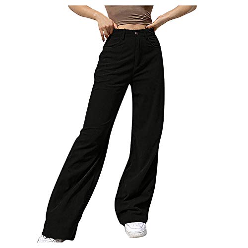 LULUZ Damen Cordhose Vintage Jeanshose Weites Bein High Waist Straight Leg Jeans mit Tasche Harajuku Pants Casual Pants Streetwear Loose Casual Baggy Hose von LULUD