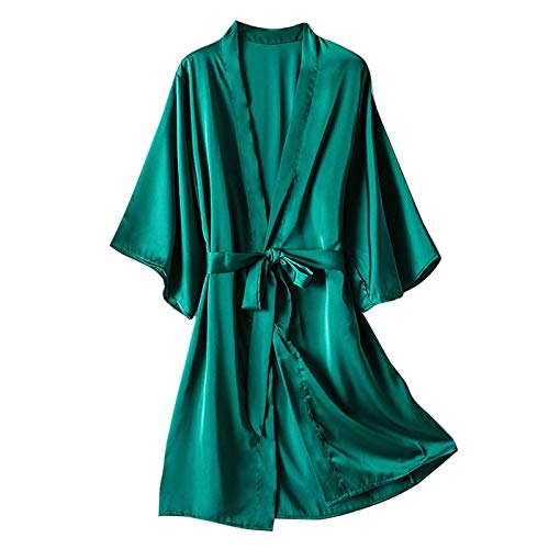 LULUZ Damen Morgenmantel Satin Bademantel V Ausschnitt Kimono Robe mit Gürtel Braut Brautjungfern Leicht Pajama Party Nachthemd Frauen Schlafanzug von LULUD