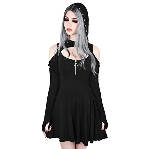 Lulupi Damen Gothic Kleid Schwarz Punk Rock Minikleid Partykleid Langarm Retro Gothic Kleidung Sexy Schulterfrei Cosplay Karneval Fasching Kostüm Kleider Lulupi Damen Gothic Kleid Schwarz Punk Rock Minikleid Partykleid Langarm Retro Gothic Kleidung Sexy Schulterfrei Cosplay Karneval Fasching Kostüm Kleider von LULUJI
