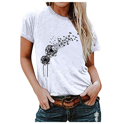 Lulupi Damen Pusteblume Motiv T-Shirt Tunika Oberteile Vintage Bedrucktes Shirt Bluse Lose Blumenmuster Tops Sommer Kurzarm Tshirt Longshirt von LULUJI