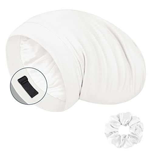 LULUSILK Maulbeerseide Haube für schlafende Frauen, Schlafmütze aus echter Seide für lockiges Haar und Zöpfe, Kopfwickel aus reiner Seide mit Haargummis, Weiß LULUSILK Maulbeerseide Haube für schlafende Frauen, Schlafmütze aus echter Seide für lockiges Haar und Zöpfe, Kopfwickel aus reiner Seide mit Haargummis, Weiß von LULUSILK