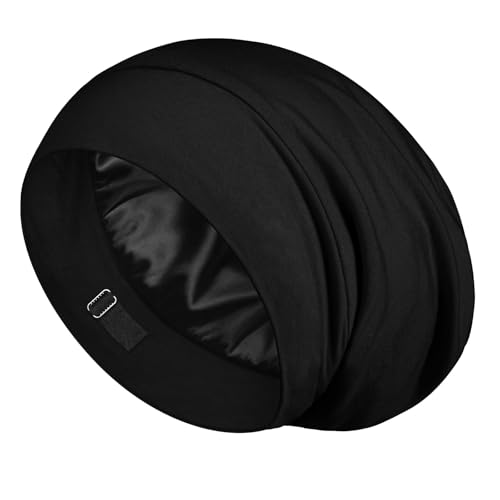 LULUSILK Mit Seide gefütterte Schlafmütze, Kopfhaube, Haarwickel zum Schlafen mit verstellbarem Riemen, Seidenhaube für Damen und Herren, Schwarz, Einheitsgröße LULUSILK Mit Seide gefütterte Schlafmütze, Kopfhaube, Haarwickel zum Schlafen mit verstellbarem Riemen, Seidenhaube für Damen und Herren, Schwarz, Einheitsgröße von LULUSILK