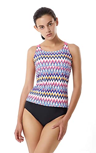 LULUWINGX Damen Hohe Taille Tankini Badeanzug Riemchenrücken Zweiteilig Badebekleidung Racerback Sportliche Bademode mit Slip Streifen Marine (Medium) von LULUWINGX