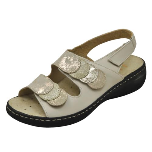 LUMEL 6363-5256 Bio-Sandalen für Damen, recycelbar, Beige/Joghurt, Leder, Beige Joghurt Gold, 36 EU von LUMEL