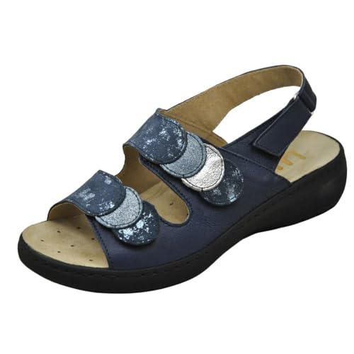 LUMEL 6363-5256 Bio-Sandalen für Damen, recycelbar, Blau/Silber Leder, Blau, Silber, 36 EU von LUMEL