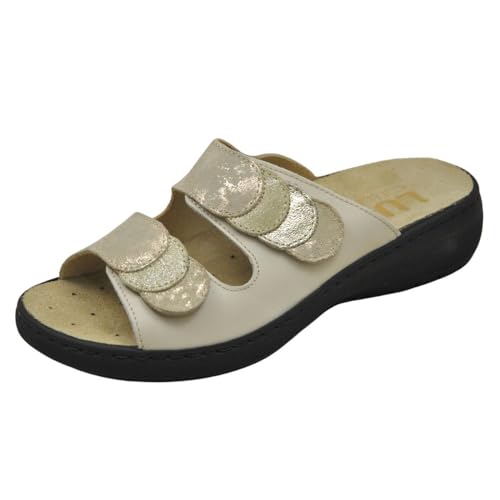 LUMEL Bio-Sandalen 6362-5256 recycelbare Einlegesohlen für Damen, Joghurt/Beige, Leder, Joghurt, Beige, Gold, 36 EU von LUMEL