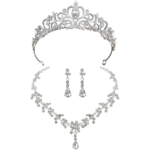 Braut-Tiara in Silber mit künstlichen Kristallen, hohles Blumendesign, komplettes Schmuck-Set mit Halskette und Ohrringen Braut-Tiara in Silber mit künstlichen Kristallen, hohles Blumendesign, komplettes Schmuck-Set mit Halskette und Ohrringen von LUMINFLY