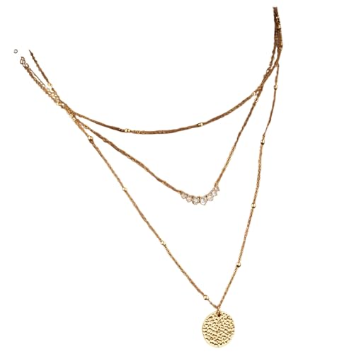 Dreischichtige Halskette mit Anhänger in Gold für Frauen, gestapelte kubanische Gliederkette mit Perlendetails, 3 Größen erhältlich von LUMINFLY