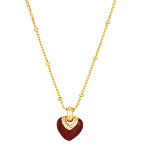 Goldkette mit rotem Herz-Anhänger für Damen, Rubin-Herz, elegantes und schlichtes Design, perfekt für Valentinstag und besondere Anlässe von LUMINFLY