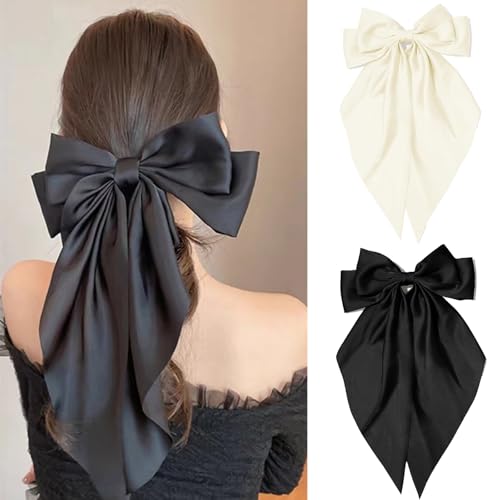 Haarspange mit großer Schleife, einfarbige Haarspange mit langem seidigem Band, große Schleife, Haarnadel, Satin, französische Haarschleife für Damen, langer Schwanz, Metallschleife, Haarspange mit großer Schleife, einfarbige Haarspange mit langem seidigem Band, große Schleife, Haarnadel, Satin, französische Haarschleife für Damen, langer Schwanz, Metallschleife, von LUMKMAS