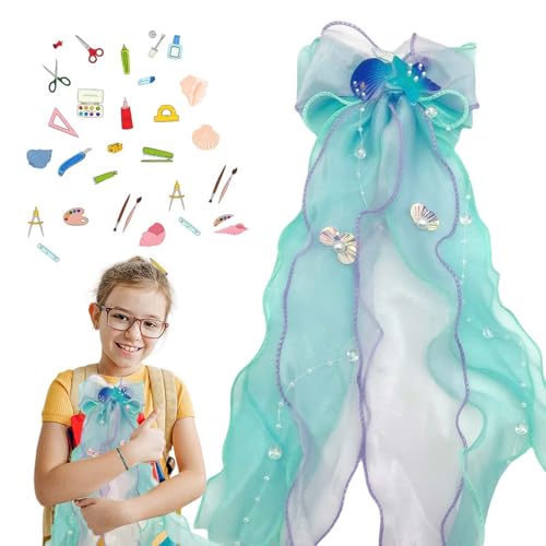 LUMOOM Haarschmuck Mädchen mit Haarschleife, Große Schleife für Haare mit Clip, Elegante bunte Haarklammern als Haarspangen zur Hochzeitsfeier (D-Violette Muschel Seestern) von LUMOOM
