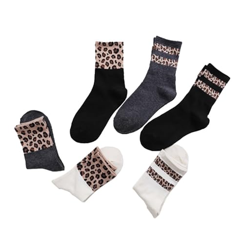 LUMoony 6 Paare Dame Baumwollsocken Leopardenmuster Crew Socken Socken mit Leopardenmuster Socken Crew Cotton Socken Leopardsocken Winter Warm Leoparden Socke Wintersocken Leopard von LUMoony