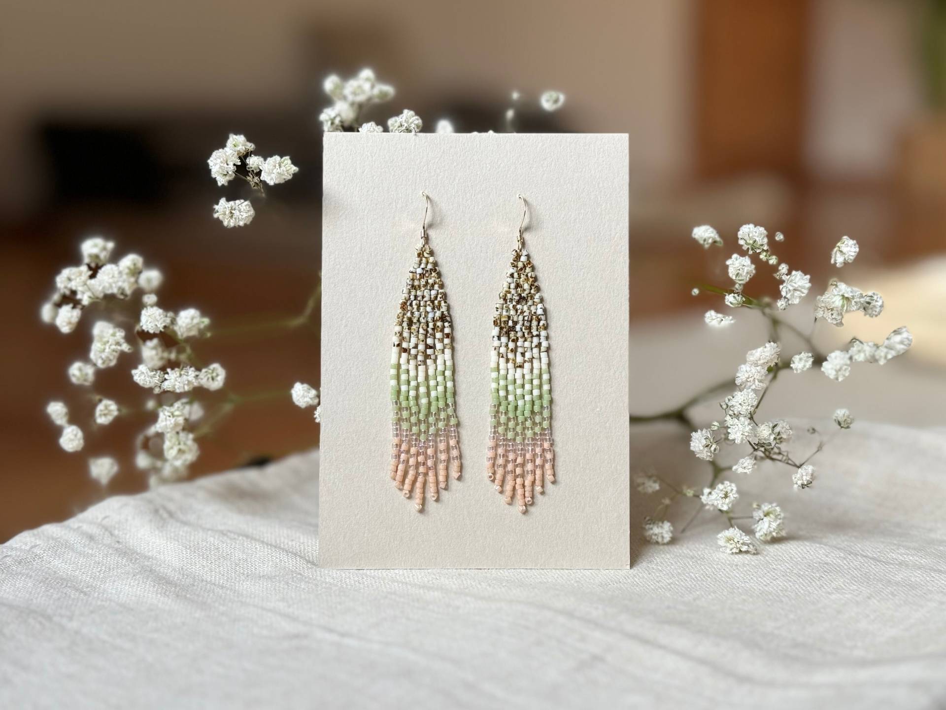 Perlen Ohrringe Fringe Fransenohrringe Handgewebt | Frühlingserwachen von LUNARTSCHMUCK