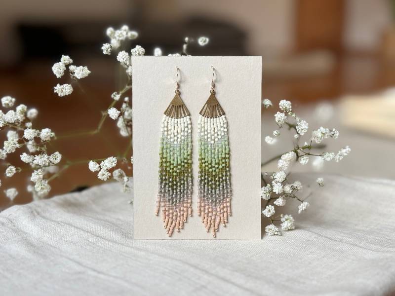 Perlen Ohrringe Fringe Fransenohrringe Mit Messing Verbindungsstück | Frühlingsrrwachen von LUNARTSCHMUCK